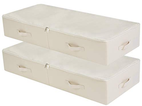 Amonsen Confezione da 2 contenitori sotto il letto da 100 cm, con coperchio, pieghevole e lavabile, borsa scrivibile e 6 manici, colore beige