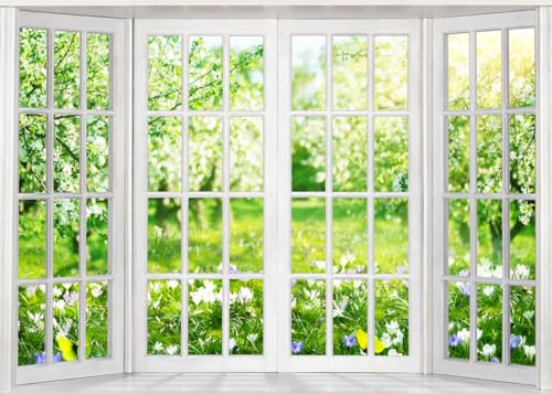 LYWYGG 7x5FT FrühlingHintergrund Weißer Videokonferenz-Fotografie Hintergrund Outdoor Landschaft Home Office CP-472