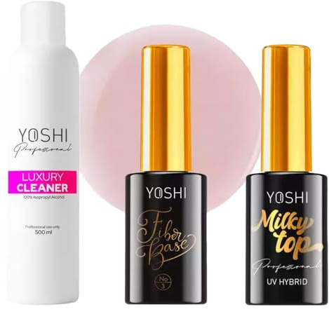 Yoshi - Set de cuidado de uñas de lujo, 500 ml, Milky Top 10 ml y base de fibra Nº 3 10 ml – para uñas perfectamente cuidadas