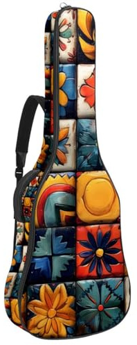 Universelle Tasche für Akustikgitarre mit effizienter Aufbewahrung und verbessertem Schutz, buntes geometrisches Muster, mehrfarbig, 42.9x16.9x4.7 in, Gitarrentasche