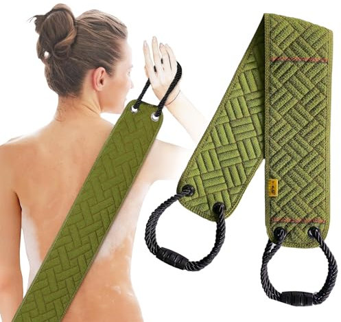 Rückenbürste Dusche,Peeling Rückenschrubber für Dusche,Peeling-Handtuch Zum Duschen,Doppelseitiger Rückenpeeling Waschlappen mit Griffen für Männer und Frauen zur Tiefenreinigung Der Haut(Militärgrün)