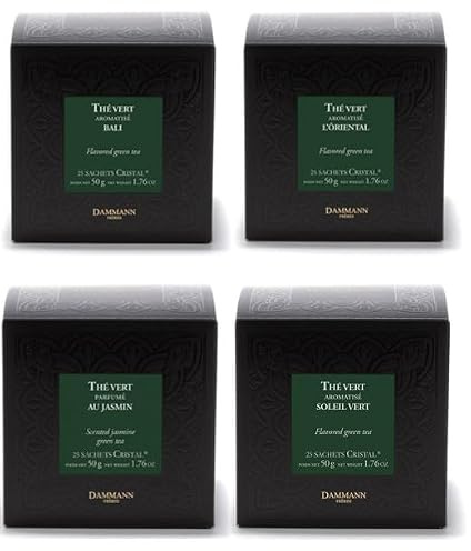 Dammann Frères - Assortiment de Thés Verts, Jasmin, Oriental, Bali, Soleil Vert, Boîte de 25 sachets