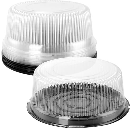 SINJEUN 20 PCS 8 Inch Round Cake Boxes, Transparent Plastic Cake Containers with lids, Small Containers for Cakes, Snacks, Desserts, Tapas