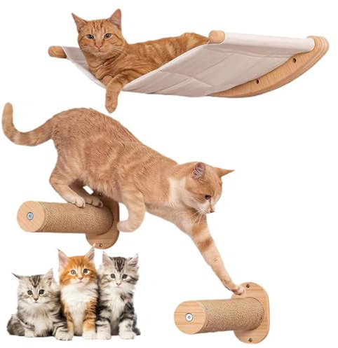 Jeorywoet Cat Wall Shelves, Cat Hammock with Cat Wall Steps, Scratch Resistant Cat Wall Shelves, Spacing Saving Climbing Shelves for Cat Exercising Resting