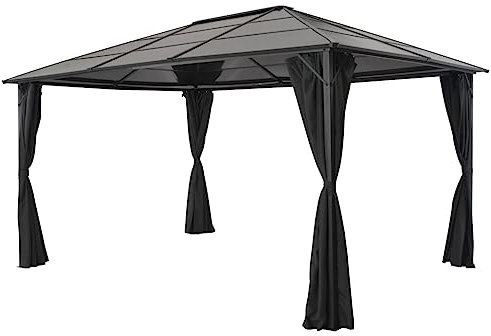 Willood Pavillon Gartenpavillon mit Vorhang 4×3×2,6 m Schwarz Aluminium