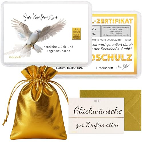 Goldschulz Goldbarren 1g 1 Gramm Motivbox - Zur Konfirmation - Geschenk + Echtheitszertifikat