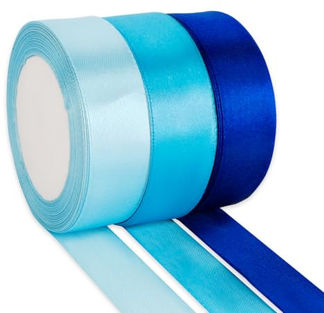 Geschenkband Blau 3 Farben Satinband 25mm×23m Schleifenband Seidenband Stoffband Seidenbänder Für DIY Handwerk Ribbon Dekoband Zum Basteln Geschenkverpackung Geburtstag Blumenstrauß Party Deko
