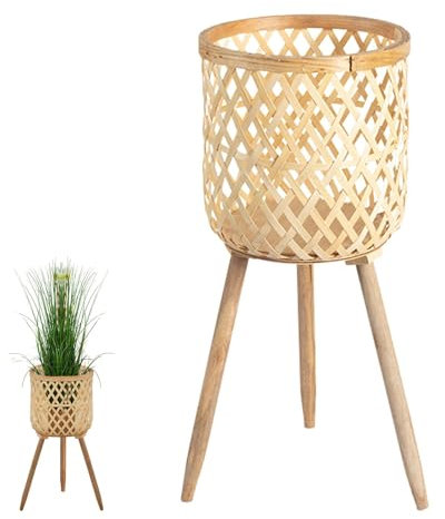 Opilroyn Soporte para macetas, cesta para plantas, soporte para flores con patas de madera, cesta trenzada, maceta, taburete para flores, decoración 2 en 1, para salón, taburete para plantas, elevador