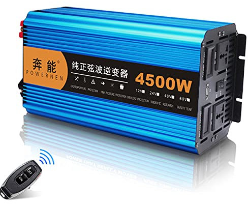 Onde sinusoïdale pure de l'onduleur 4500w, DC 12v/24v à 220v AC, avec prises de courant alternatif, camping pour ordinateur portable à domicile pour camion,12V