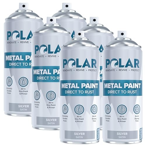 Polar Direct to Rust Metal Spray Paint, 6 x 400ml, Satin Silver | 3-in-1 Metal Primer, Undercoat and Topcoat, Direct to Rust, Corrosion and UV Resistant, Indoor and Outdoor