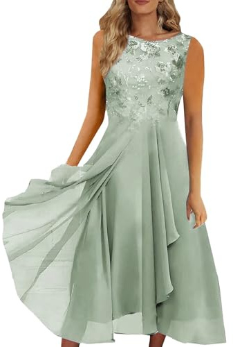 Vestidos Vaporosos De con Escote Redondo y Encaje Ahuecado para Dama de Honor, Vestido de Noche para Mujer Vestidos Coctel Mujer Boda
