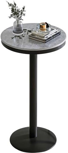 Frühstücksbartisch mit grauer Marmorplatte, rund, hoch, mit Metallrahmen aus Eisen, leicht zu reinigen, Pub, Bistrotisch für Cockta, Kaffee, Sofa, Beistelltisch (105 cm Höhe)