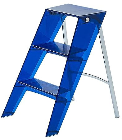 Sgabello pieghevole in acrilico a 3 gradini, portatile, per adulti, per comodino/vasca da bagno, blu reale