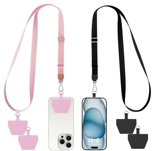 flintronic Mobile Phone Lanyard - 2PCS Adjustable Collar with 4 Patches, Universal Cord for Neck and Crossbody Wear - Compatible with Most Cases