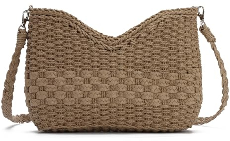 Syrads Bolso bandolera de bolsillo de paja para mujer Summer Chic Bolso de mano tejido Bolso de hombro