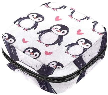 Borsa per assorbenti igienici con pinguino e cuore, borsa per il primo ciclo mestruale per ragazze e donne, sacchetto per coppette mestruali femminili porta tamponi mestruali