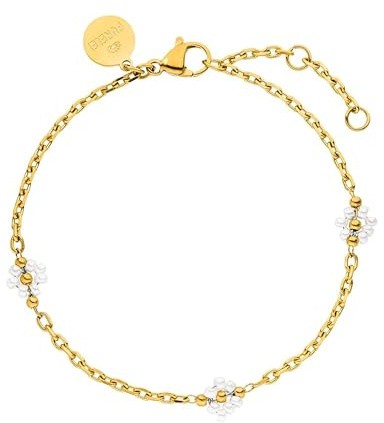 Purelei Zartes Armband mit Perlen-Blumen – Edelstahl in Gold, Silber & Roségold, verstellbar - Hautverträglich - Bracelet - Frauenarmband