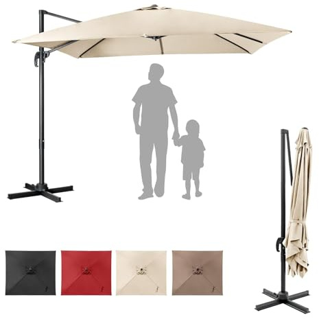 RELAX4LIFE Ombrellone da Giardino Quadrato 3x3M, 360° Rotazione, 3 Inclinazioni Regolabili, Apertura a Manovella, 8 Stecche, Ombrellone per Balcone, Giardino e Patio(Beige)