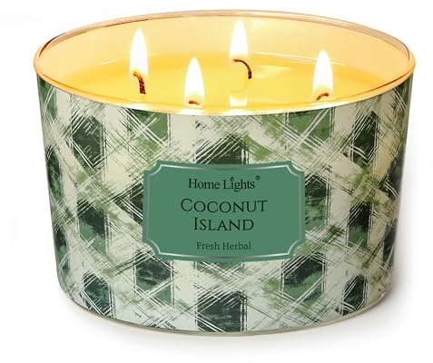 HomeLights Bougies parfumées à 4 mèches - Bougie en cire de soja 18oz, parfum longue durée, décoration scandinave minimaliste et cadeaux de pendaison de crémaillère, Île cocotier
