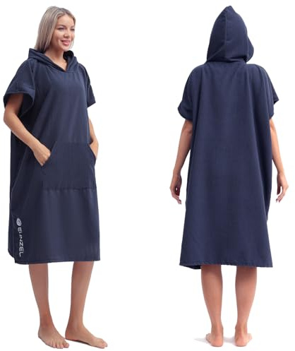 Eunzel Surf Poncho Changing Robe with Hood for Men & Women, Absorbent Quick Dry Microfiber Wetsuit Changing Towel with Pocket for Surfing, Beach, Swim & Outdoor Sports, Navy