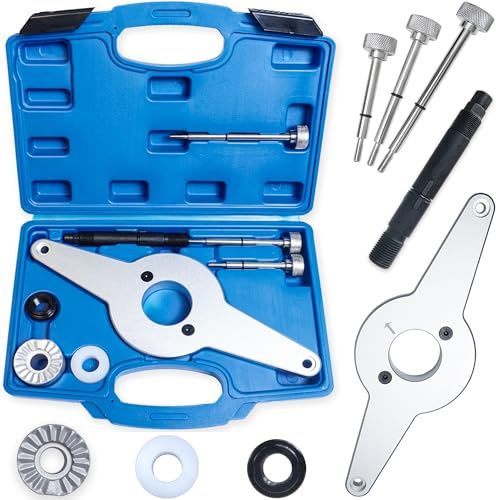 RIODEMBO T10531 Vibrationsdämpfer-Haltewerkzeugsatz, 8-TLG Ausbau der Kurbelwellenriemenscheibe Stoßdämpfer Kompatibel mit Audi VW Skoda Seat 1,8 2,0L 4V TFSI EA888 Motoren