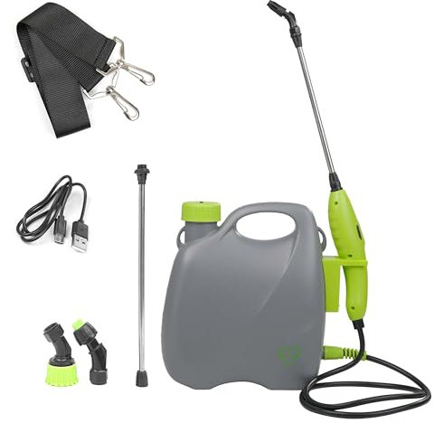 Crystals 5L Electric Garden Sprayer Bottle – Rechargeable Battery Powered Spray Bottle Mister with Adjustable Nozzle – Automatic Watering Can for Indoor/Outdoor Plants, Fertiliser, Cleaning – Grey