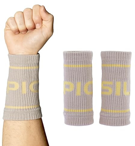 PICSIL Baumwoll-Sportarmbänder - Saugfähig, Atmungsaktiv und Bequem - für Fitnessstudio, Laufen, Tennis und mehr - Unisex (Taupe)