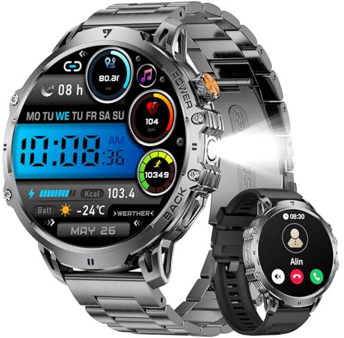 LIGE Reloj Inteligente Hombre Militar, 1.85 Smartwatch Hombre con/Llamada Bluetooth, 1000mAh/LED Linterna/100+Modos Deportivos/Monitor Sueño, IP68 Impermeable para Android iOS, Negro