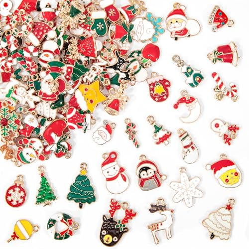 Jesustree Wisplye Weihnachten Charms, 100 Stück Weihnachten Emaille Basteln, Schmuckherstellung Anhänger zum Armband Halskette Ohrring für Weihnachtlich, DIY, Schmuck Handwerk, Dekorationen