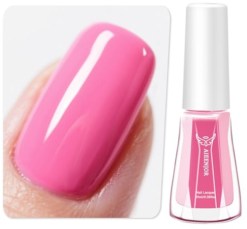 Aieenjor Pink Nail Polish, 10 ml Shiny Pink Quick-Drying Long-Lasting Nail Polish for DIY Nail Art Manicure