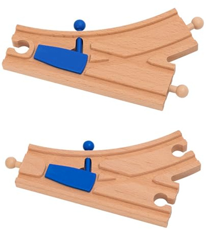 2pcs Holzeisenbahn Weichen Set | verbaubar mit Eisenbahn Zubehör | Erweiterung für Holzeisenbahn Schienen für Kinder ab 3+ Jahren (2PCS)