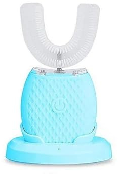 Quixpszto Cepillo de Dientes eléctrico ultrasónico de Silicona en Forma de U - Blanqueamiento Dental de 360°, Resistente al Agua IPX7, Carga inalámbrica, Limpieza automática con luz Azul fría.(BLU)