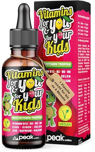 VITAMINS for YOU and your KIDS Multivitamin Tropfen für Erwachsene & Kinder – Vitamin B12, B6, Folsäure, Eisen, Zink & Jod – Vegan, 20 ml für ca. 4 Monate