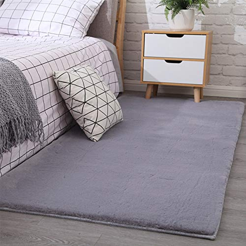 Tappeto in finta pelliccia di coniglio grigio, antiscivolo, in pelle di pecora, morbido e accogliente, per soggiorno, camera da letto, cameretta dei bambini, 160 x 230 cm