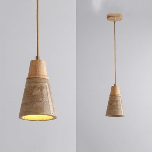 Lampada a Sospensione in Pietra e Legno, Cono in Marmo Ale, Lampada a Sospensione da soffitto in Stile Moderno di metà secolo, lampadario Vintage da Fattoria, Piccolo, Attacco E27, per Camera da