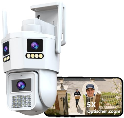 JOOAN 2Kx3 Überwachungskamera Außen 2,4/5GHz WLAN PTZ 360°Dual Objektiv Kamera Überwachung Aussen IP66 wetterfest mit 2-Wege-Audio Automatische Verfolgung Sirenenalarm Sicherer okaler&Cloud-Speicher
