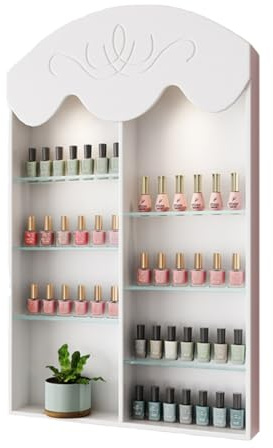 ZBJDX Vetrina Espositiva per Smalti E Oli Essenziali, Organizer per Cosmetici da Parete, Espositore in Legno per Centri Estetici E per La Casa, Mensola da Parete Bianca,0.5m