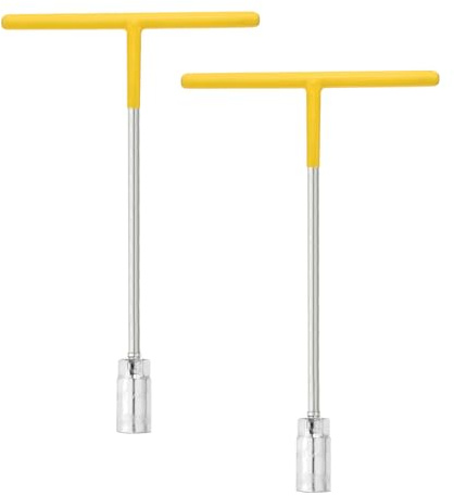 sourcing map 2pcs T-Handle Wrench Socket 17mm 6-Point Metric Socket with Long Reach Chrome Vanadium Steel for Motorcycle Bicycle Car Repair, Silver-Yellow