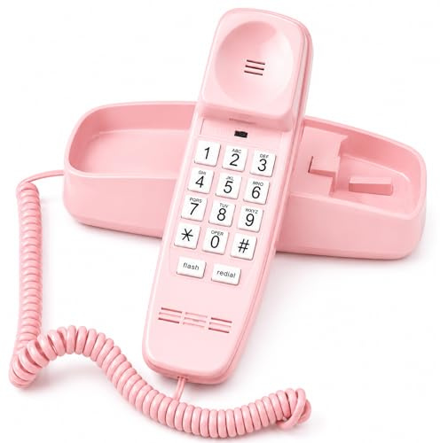 Uvital Wall-mounted Desktop Dual-purpose Corded Telephone, Pink Home Phone | Landline Phone for Home,Office,Hotel, Last Number Redial, Ringer Volume Adjustable
