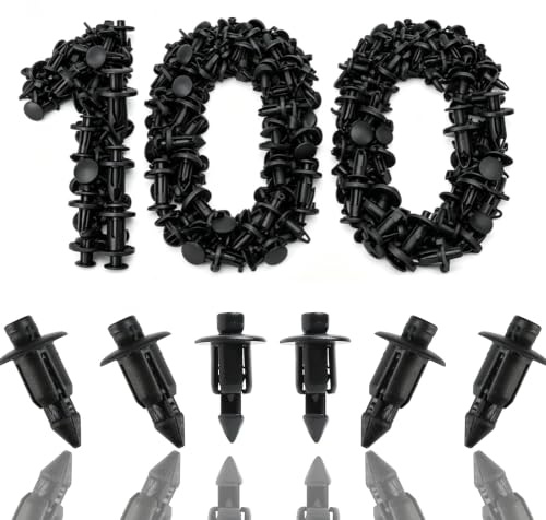 RhiVrillion Clips de Fixation Voiture, 100 Pièces Rivet Plastique 6mm pour Carénage Moto et Pare-Chocs, Fixation de Panneaux Universelle pour Yamaha, Kawasaki, Suzuki