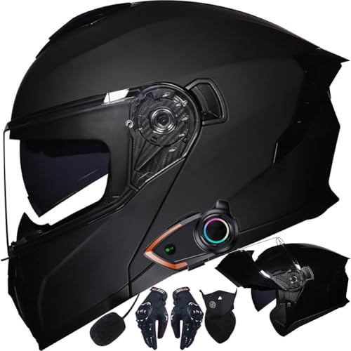 Klapphelm Motorrad mit Bluetooth, Motorradhelm Integrierter Bluetooth-Helm mit ECE Zertifiziert Moped Full Face Helm Rollerhelm Anti-Fog-Doppelspiegel für Damen Herren 54~63cm