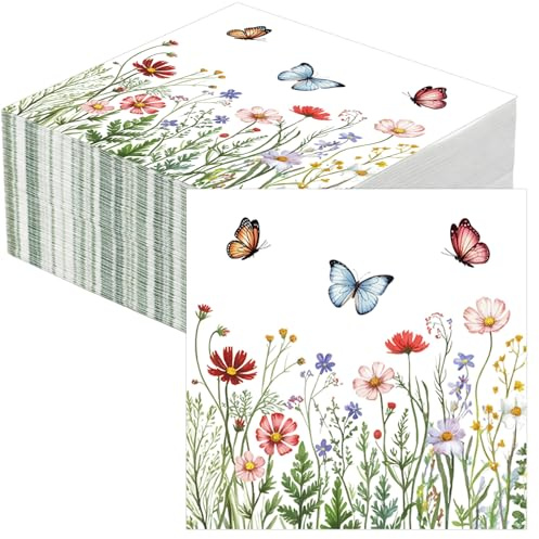 40 Piezas Servilletas de Flores Mariposa Servilletas Decoupage Servilleta Papel Decoradas Para Fiesta Verano Primavera Cumpleaños Bodas Baby Shower Fiesta De Té Celebraciones 33 x 33cm