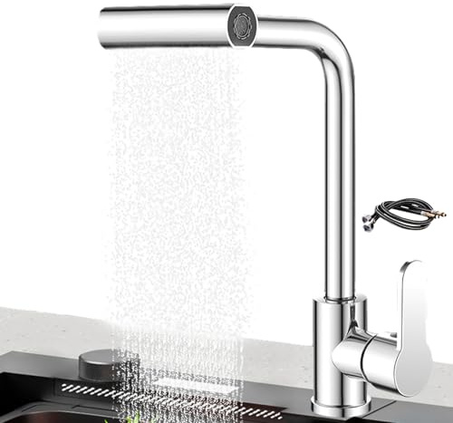 Robinet d'eau de cuisine | Cascade moderne 4 modes de pulvérisation, robinet de cuisine à poignée unique, robinet extractible, pour camping-car, ferme, bar, buanderie, salle de bain, nettoyage