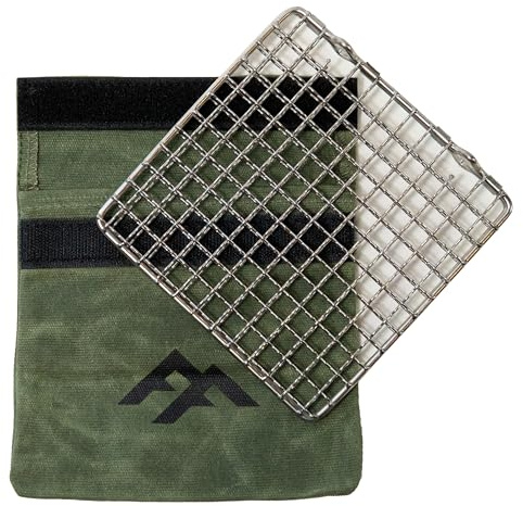 FF TrailGrate™ Folding 304 Stainless Steel Grill | Lightweight Portable Cooking Grate Griddle for Bushcraft, Camping, Backpacking & Hiking | Includes Handmade Waxed Cotton Canvas Carry Bag