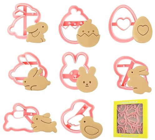 CEJAS 8er- Pack Ausstechformen Ostern, Hasen Ostereier Osterausstechformen, Keksstempel Ausstecher Ostern, Keksausstecher Plastik, Plätzchenausstecher 3D Set