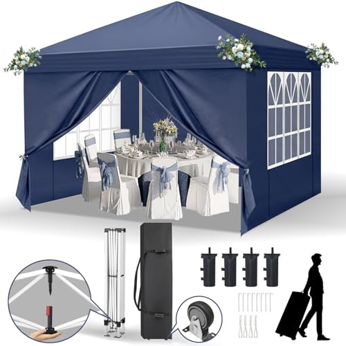 Leadzm - Tonnelle pliante 3 x 3 m - Pop-Up - Pavillon pliant One-Touch - Cadre en métal - Imperméable - Protection UV 50+ - Stable - Réglable en hauteur - Tente de jardin et tente de fête avec 4 côtés