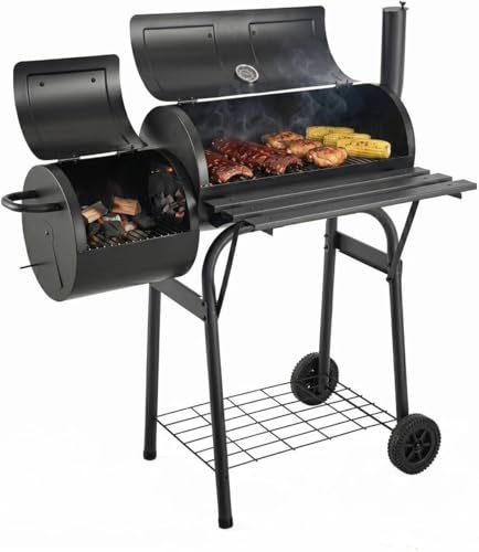 URBNLIVING Portable Charcoal BBQ Grill with Lid & Air Vent – Compact Tabletop Smoker for Outdoor Cooking, Camping, Picnic & Garden – Durable Steel Barrel Design (NASHVILLE BBQ Smoker)