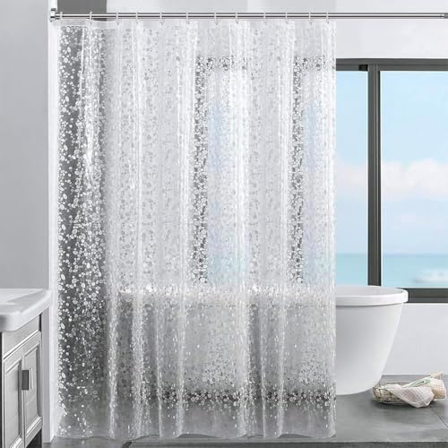 HAGOT Cortina de Ducha Antimoho Antimoho, Cortina Ducha 3D con 12 Ganchos y 3 Ojales, Impermeable Ligera Antimoho EVA para Bañera o Ducha, Transparente, 180x200 cm