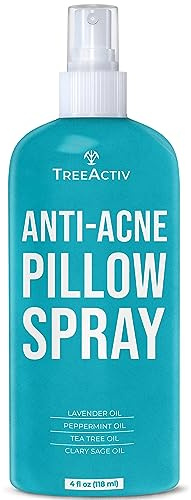 TreeActiv Anti-Acne Pillow Spray, limpia sábanas, tela, ropa de cama, ropa, alfombras y muebles, lavanda, árbol de té 4 fl oz (original)