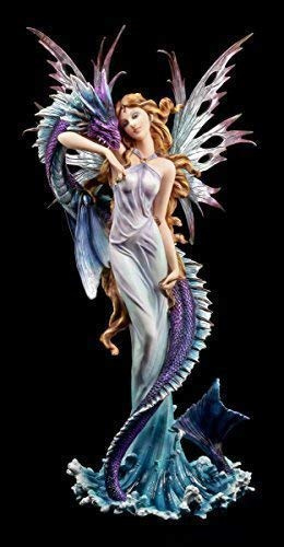 Figuren Shop GmbH Elfen Figur mit Seedrache - Drachenfigur Fantasy Statue 60 cm
